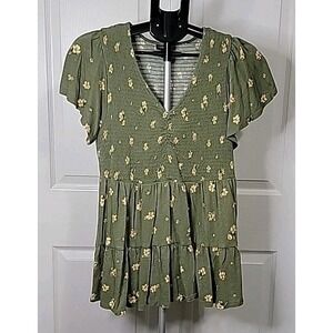 Torrid Plus Size Womens Floral Shirred Tiered Knit Top, Size 1, Green